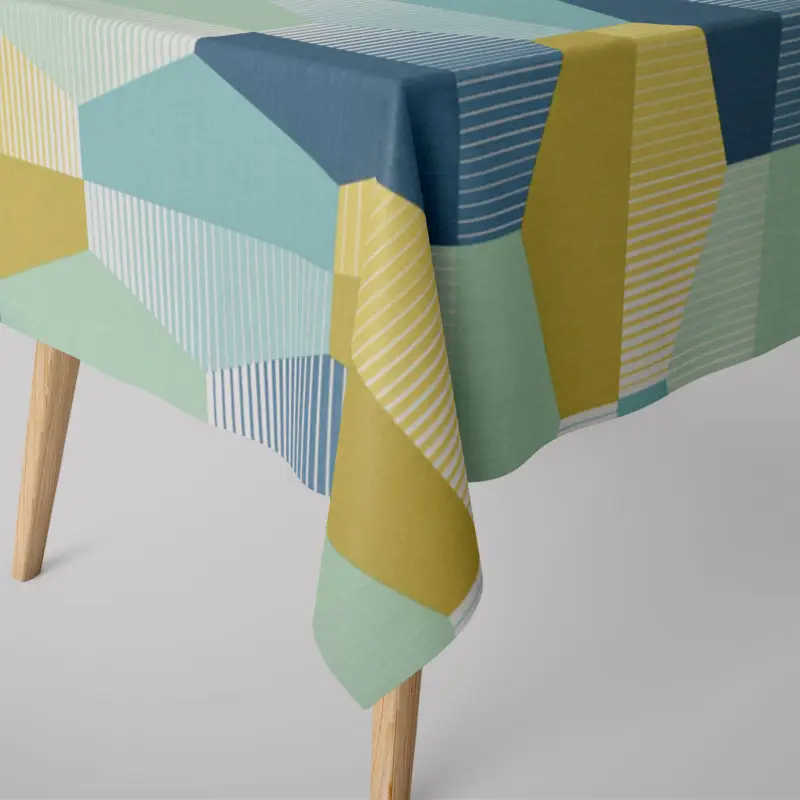 SCHÖNER LEBEN. Tischdecke geometrisch Retro Sechseck blau grün weiß verschiedene Größen Top-Angebot