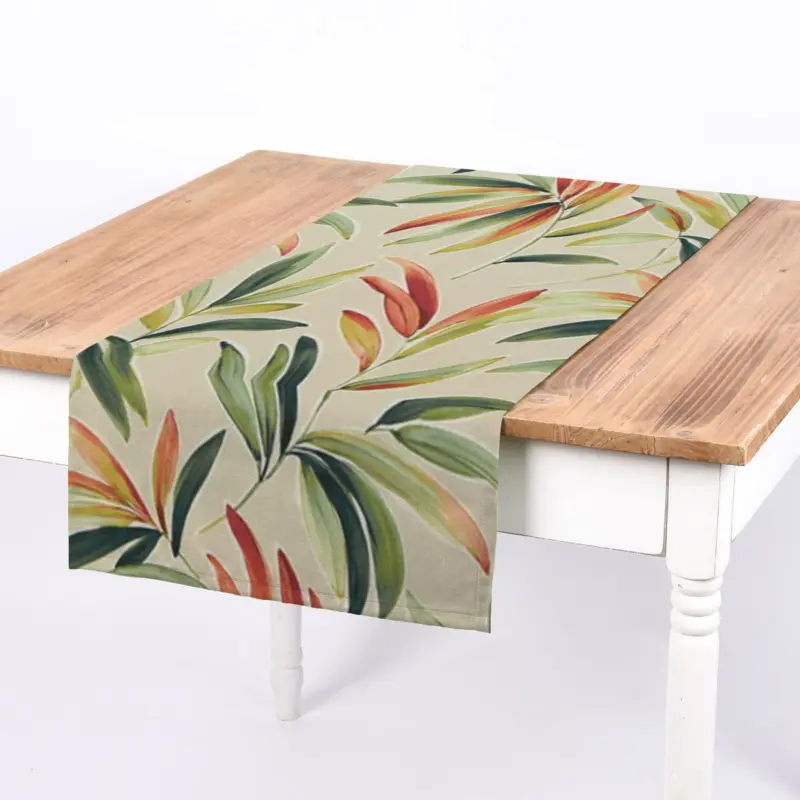 SCHÖNER LEBEN. Tischläufer Blätter Zweige beige grün rot 40x160cm Markenprodukt