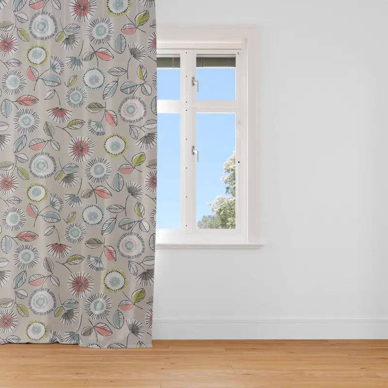 Nur Für Kurze Zeit SCHÖNER LEBEN. Vorhang Blumen Blätter abstrakt beige weiß grau bunt 245cm oder Wunschlänge
