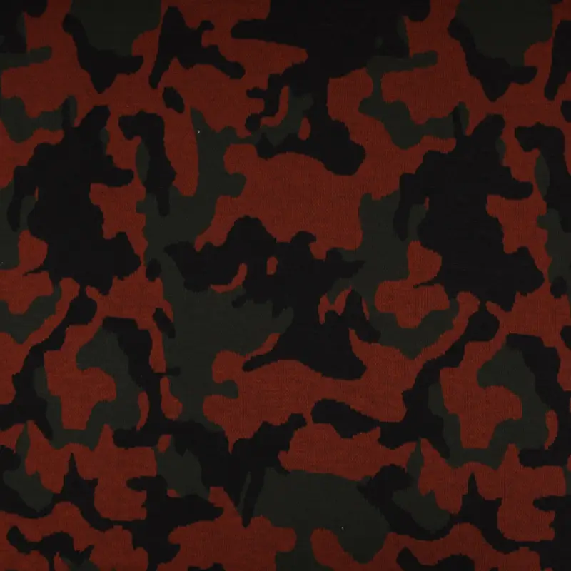 Bekleidungsstoff Strickstoff Camouflage schwarz grün rostrot 1,5m Breite Markenprodukt