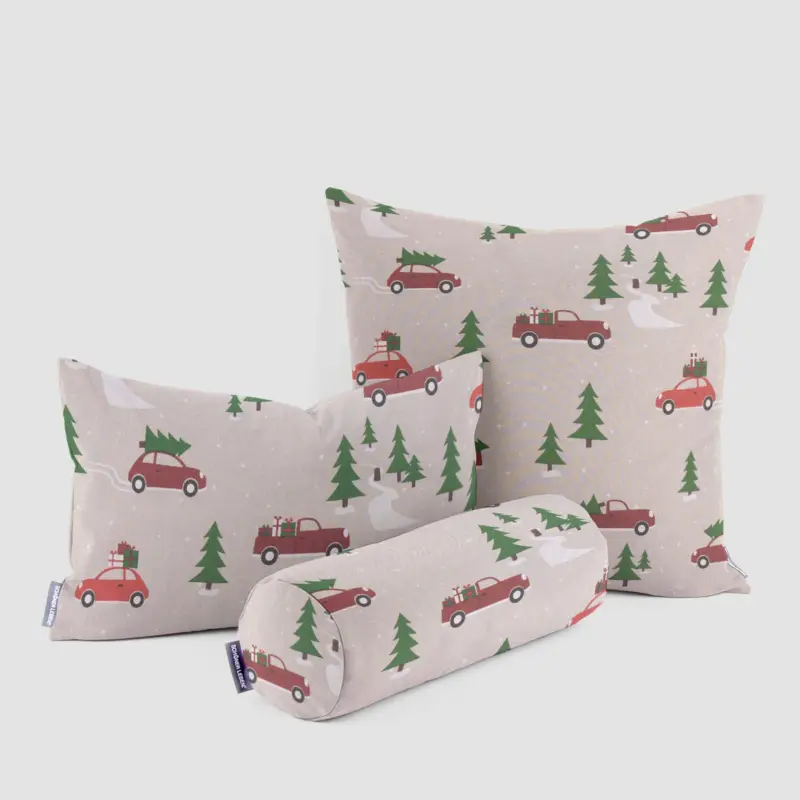SCHÖNER LEBEN. Kissenhülle Winterwelt Tannenbaum Auto natur grün rot verschiedene Größen Top-Preis