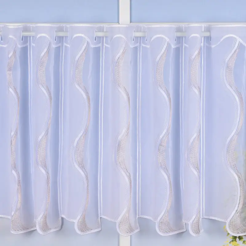 Heißes Angebot Panneaux Bistrogardine Scheibengardine nähfrei weiß mit Stickerei Wellen rosé beige 60cm Höhe