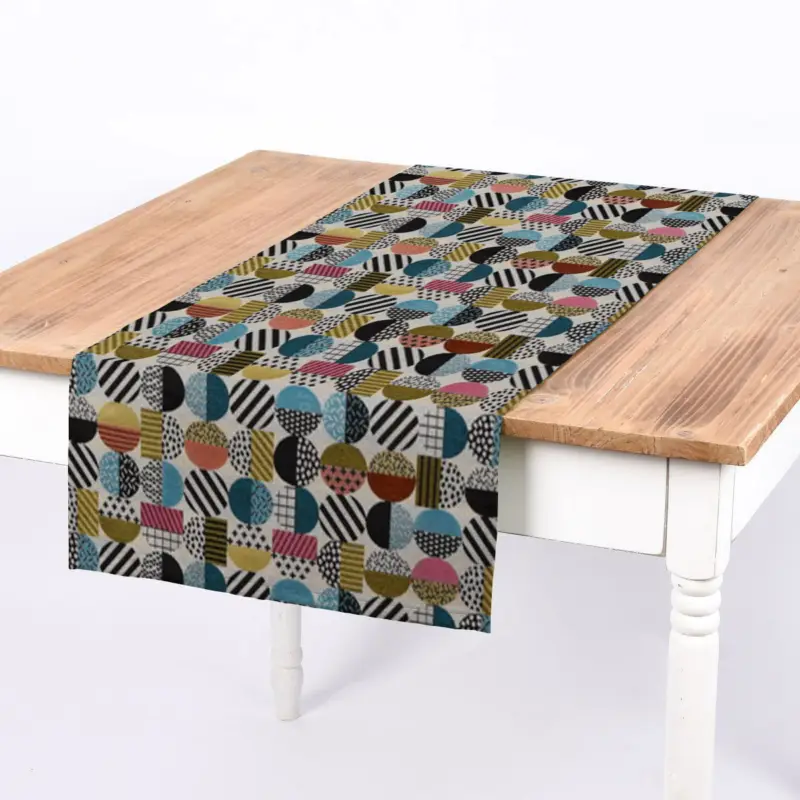 Aktuell SCHÖNER LEBEN. Tischläufer geometrisch Kreise weiß schwarz bunt 40x160cm