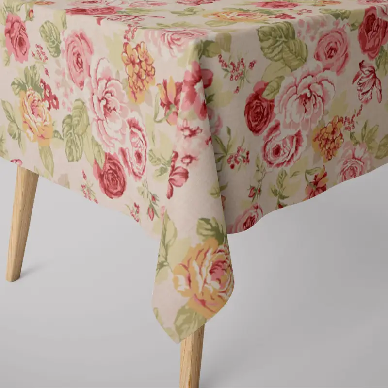 Solange Der Vorrat Reicht SCHÖNER LEBEN. Tischdecke Clarke & Clarke STUDIO G Blumen Rosen beige grün rot verschiedene Größen