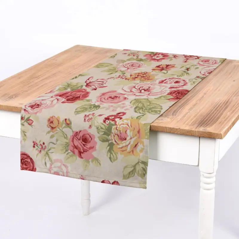 Wochenendangebot SCHÖNER LEBEN. Tischläufer Clarke & Clarke STUDIO G Blumen Rosen beige grün rot 40x160cm