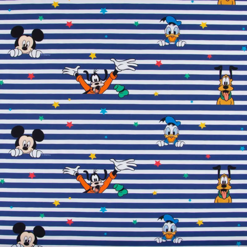 Rabatt Baumwolljersey Digitaldruck Disney Micky Maus und Freunde weiß blau bunt 1,5m Breite