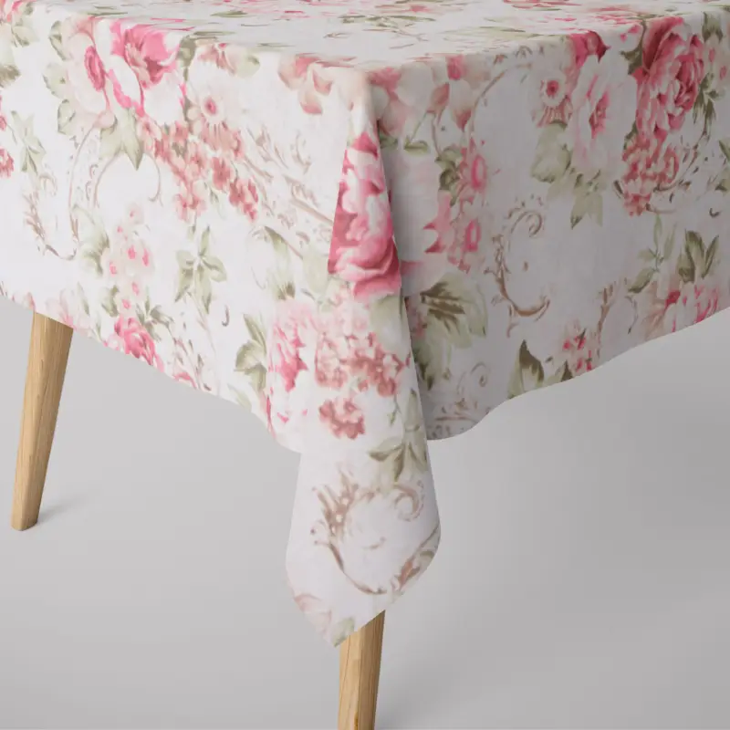 SCHÖNER LEBEN. Tischdecke Rosen Pfingstrosen Blüten Ornamente creme rosa pink grün verschiedene Größen Top-Angebot