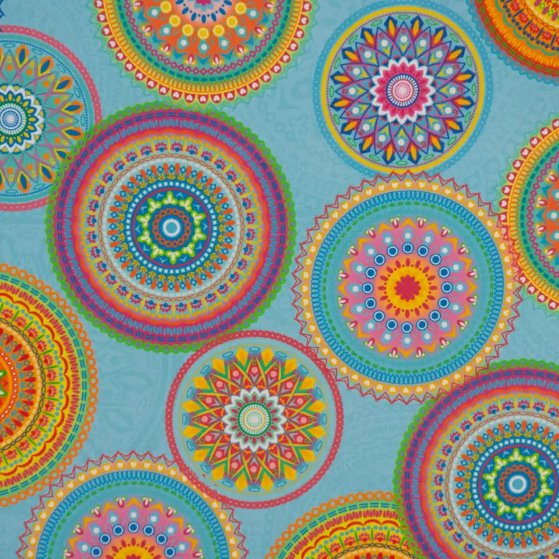 Preisknaller Outdoorstoff Dralon Teflonbeschichtung Mandalas türkis mulitcolor 1,40m Breite