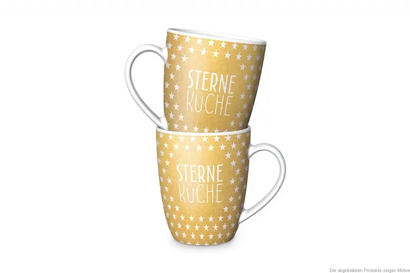 La Vida Porzellan Tasse Sterneküche Sterne goldfarbig weiß 8x10cm Markenware