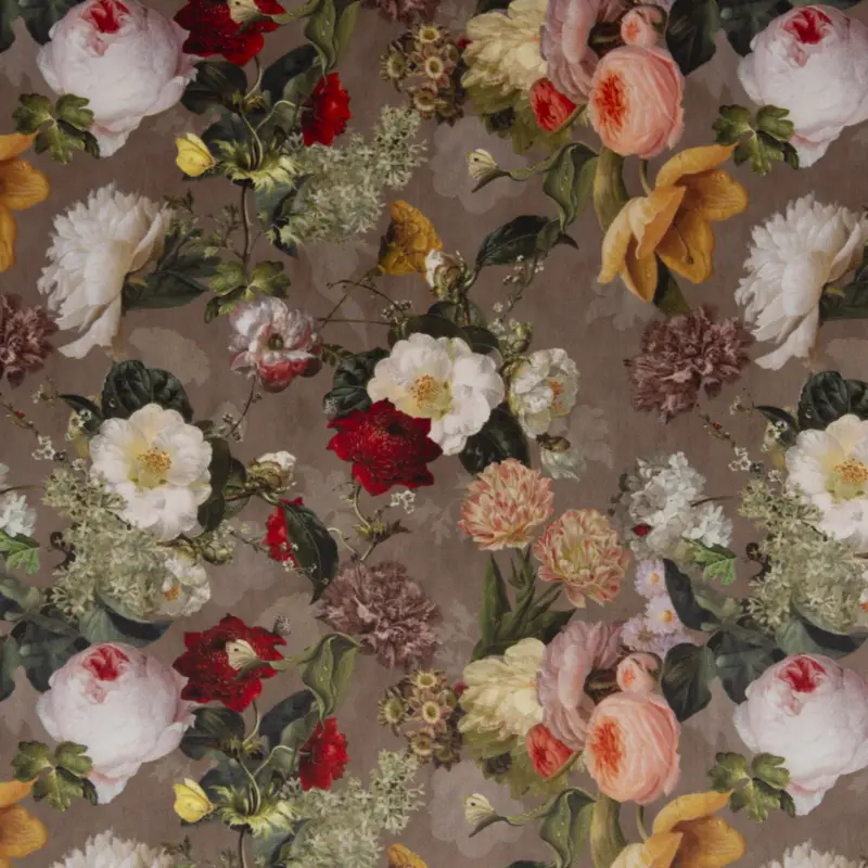 Begrenztes Angebot Samtstoff Dekostoff Velvet Samt Digitaldruck Vintage Rosen Blumen braun 1,40m