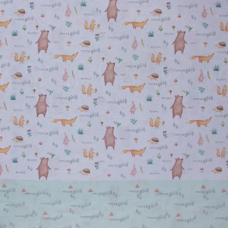 Gardinenstoff Stores mit Bleiband Leinenoptik Bordüre Waldfreunde Blumen weiß mint bunt raumhoch 300cm Neu Im Sortiment