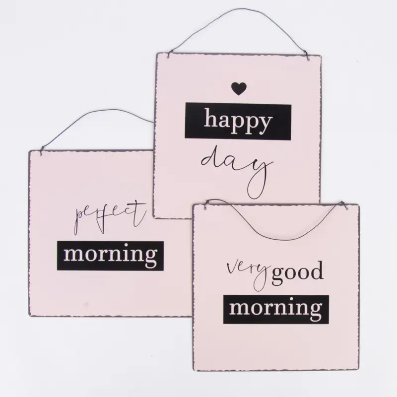 Top-Angebot Deko Schild Good Morning Metall rosa schwarz verschiedene Motive 20x20cm