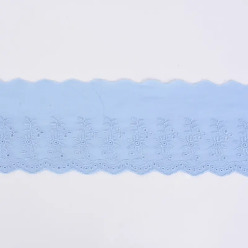 Borte Baumwolle mit Lochstickerei blau Breite: 9cm Zertifiziert