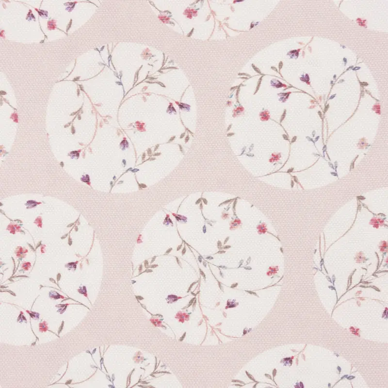 Gardinenstoff Dekostoff Landhausstoff Blümchen Kreise Pastell rosa 1,65m Breite Super-Preis