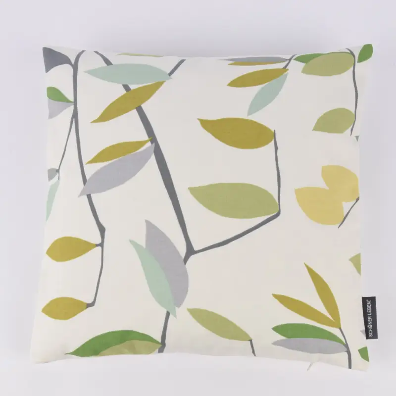 SCHÖNER LEBEN. Kissenhülle Coco Lemonade Blätter grau grün gelb 40x40cm Online Kaufen