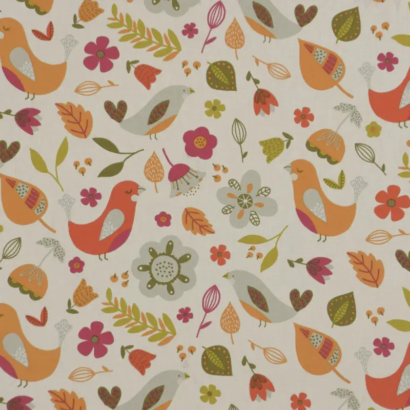 Fryett`s Englischer Dekostoff Baumwollstoff Halbpanama Blumen Vögel beige bunt 138cm Breite Ausverkauf