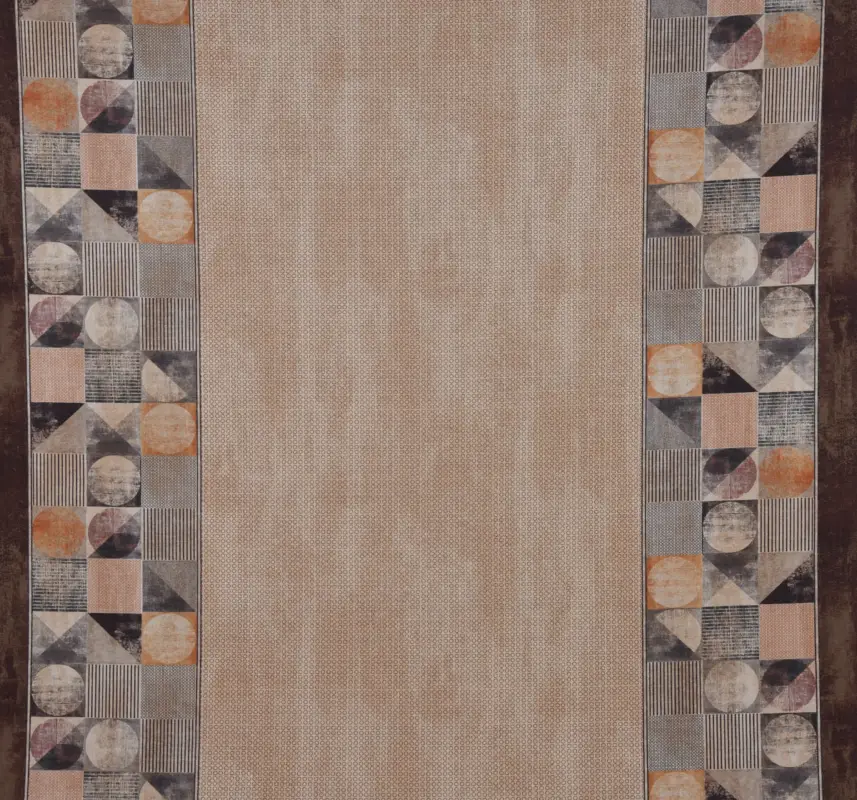 Dekostoff Baumwollstoff Tischdeckenstoff mit beidseitiger Bordüre grafisch beige braun 1,60m Breite Neue Ware