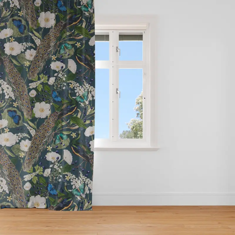 SCHÖNER LEBEN. VorhangVelvet Deluxe Samt Pfau Blüten petrol 245cm oder Wunschlänge Solange Der Vorrat Reicht