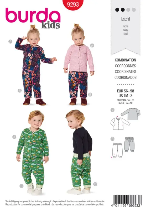 Preisreduziert Burda Schnittmuster 9293 Kinder Kombination Hose & Jacke