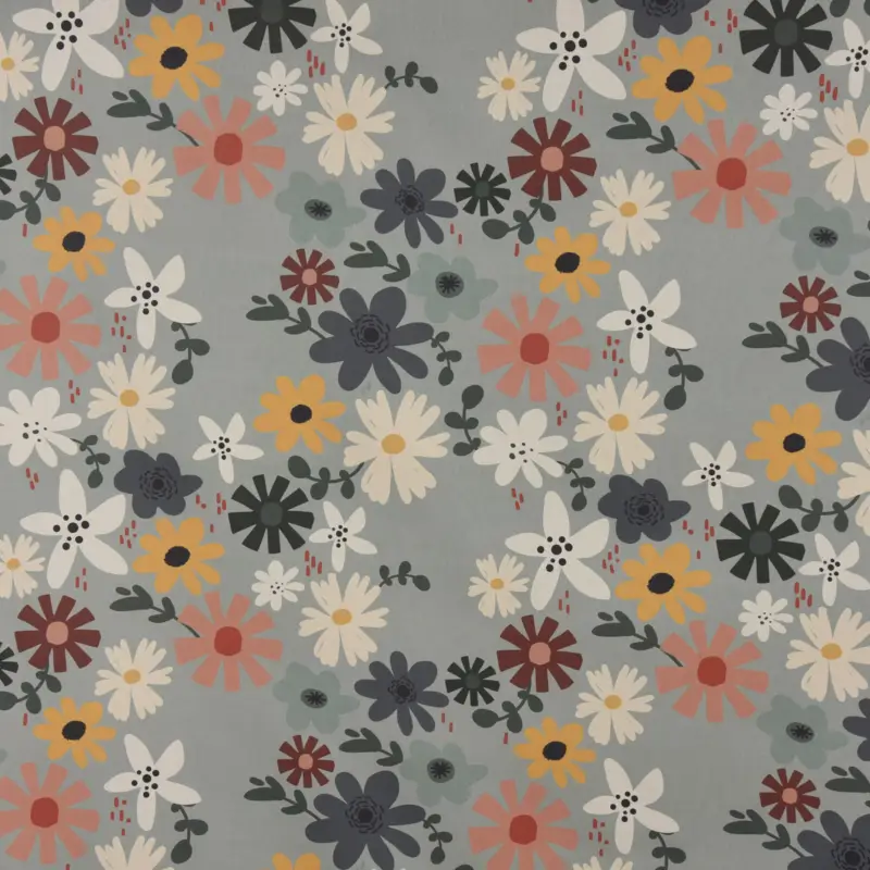 Dekostoff Baumwollstoff Halbpanama Blumen Blüten mint bunt 1,40m Breite Direkt Vom Hersteller