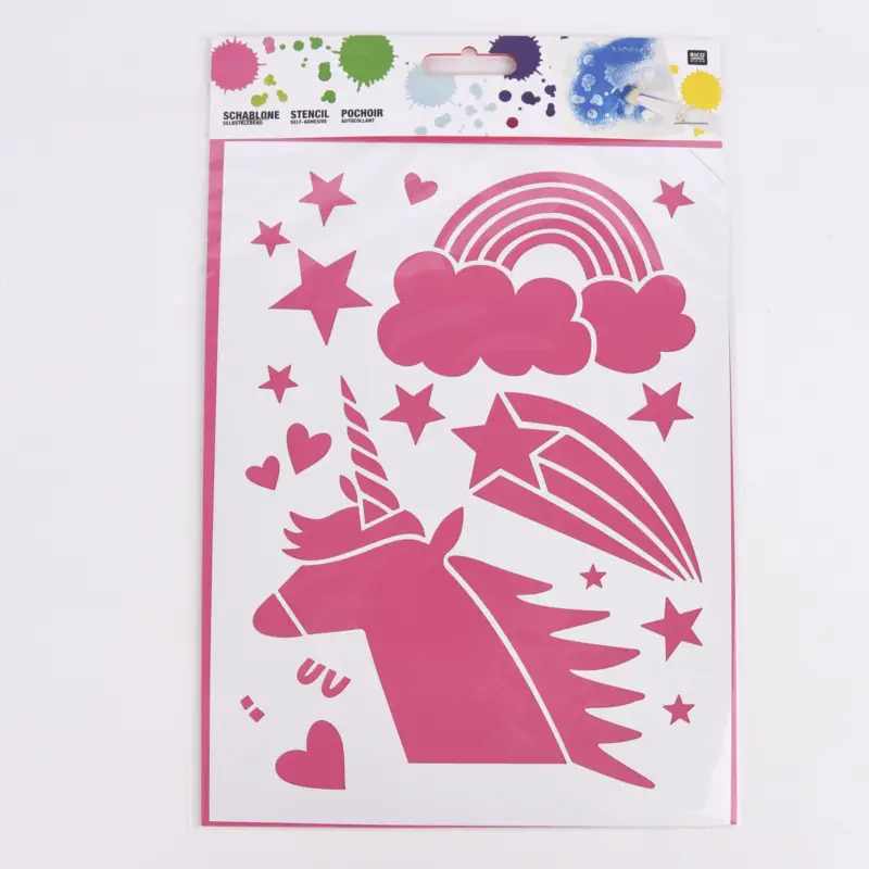 Neuheit Rico Design Schablone Einhornkopf Regenbogen Stern selbstklebend 18,5x24,5cm