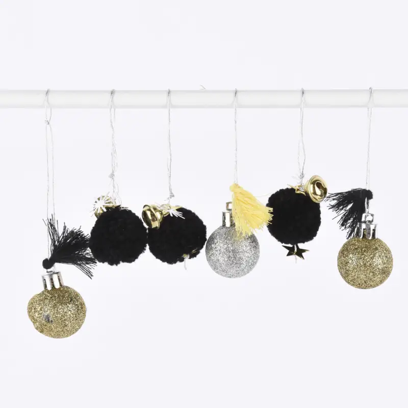 Günstig Rico Design Pompon- und Kugel-Anhänger schwarz gold silber 6 Stück 3cm