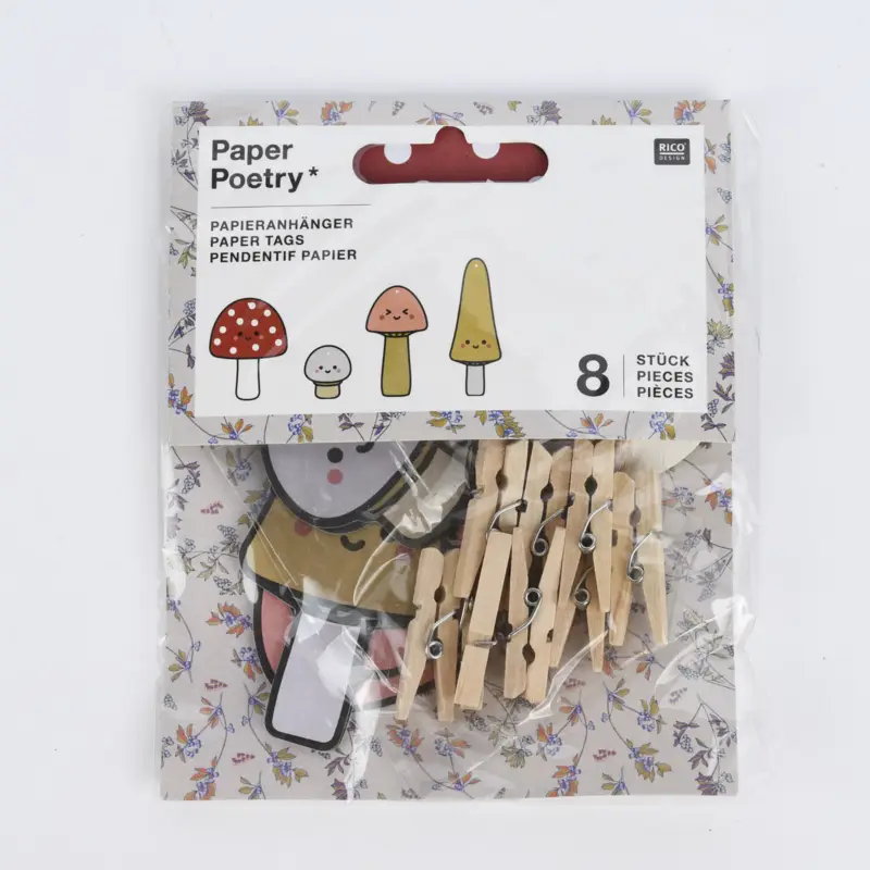 Schneller Versand Rico Design Papieranhänger Pilze bunt 8 Stück verschiedene Designs