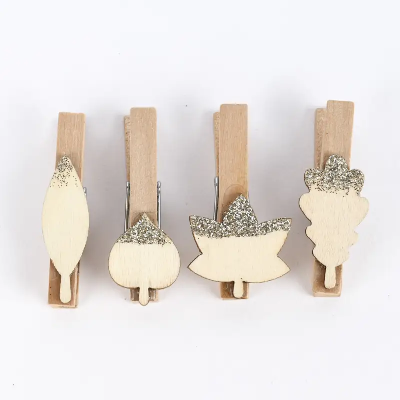 Rico Design Dekoclips Blätter Mix mit Glitter Holz natur gold 4 Stück 4,8cm Heißes Angebot