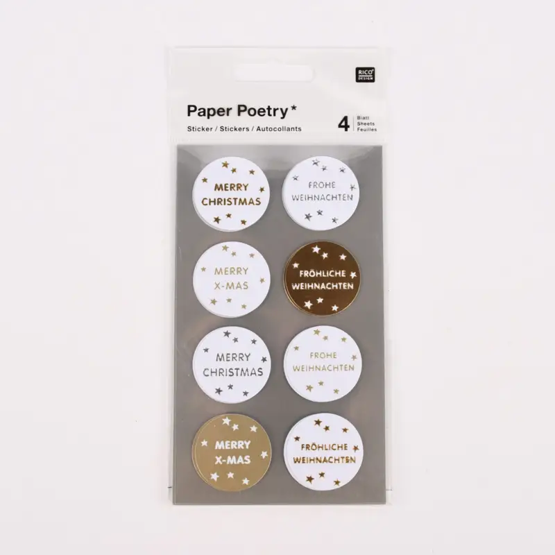 Must-Have Rico Design Sticker Fröhliche Weihnachten weiß gold 4 Blatt