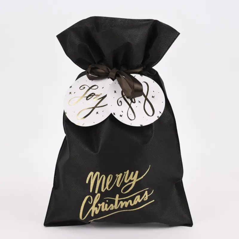 Rico Design Geschenktüte Merry Christmas groß schwarz gold 30x45cm Zertifiziert
