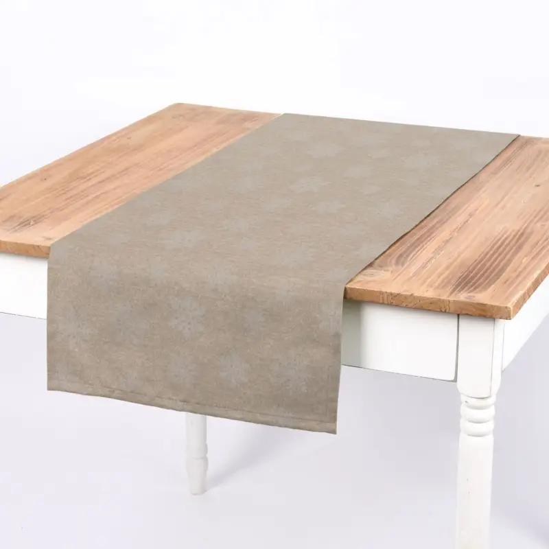 Nur Für Kurze Zeit SCHÖNER LEBEN. Tischläufer Ice Star Schneeflocken Eiskristalle goldfarbig beige 40x160cm