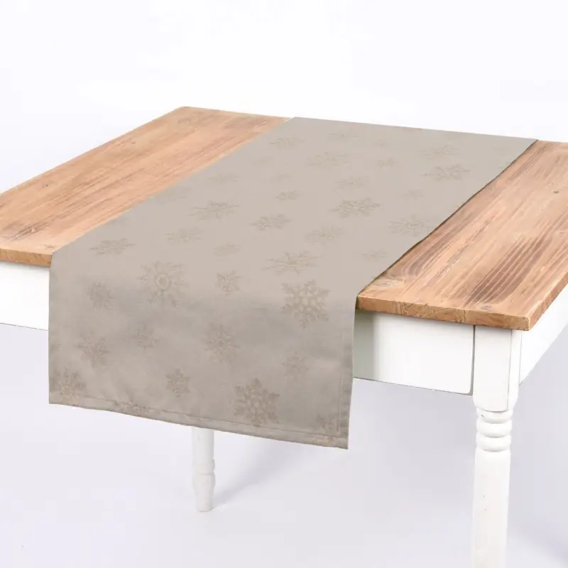 SCHÖNER LEBEN. Tischläufer Ice Star Schneeflocken Eiskristalle beige goldfarbig 40x160cm Billig