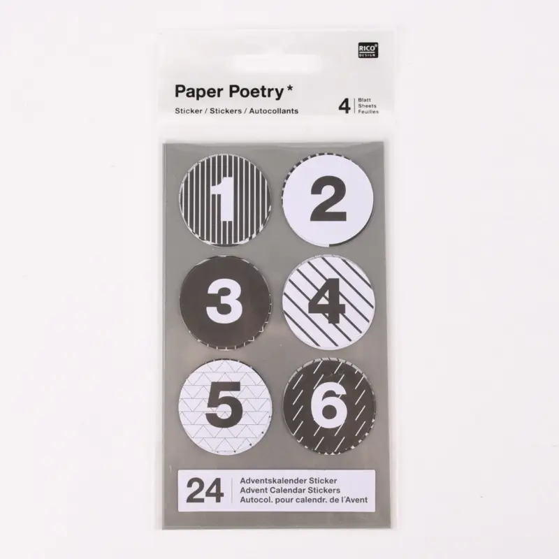 Rico Design Adventskalender Sticker weiß schwarz 4 Blatt Angebot