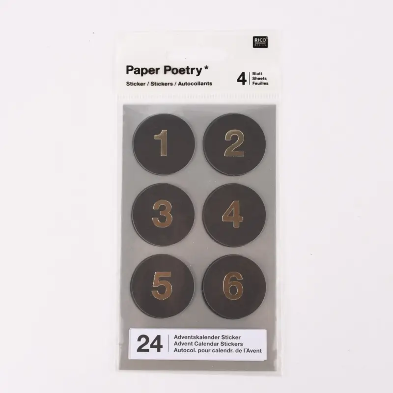 Rico Design Adventskalender Sticker schwarz goldfarbig 4 Blatt Preis Gesenkt
