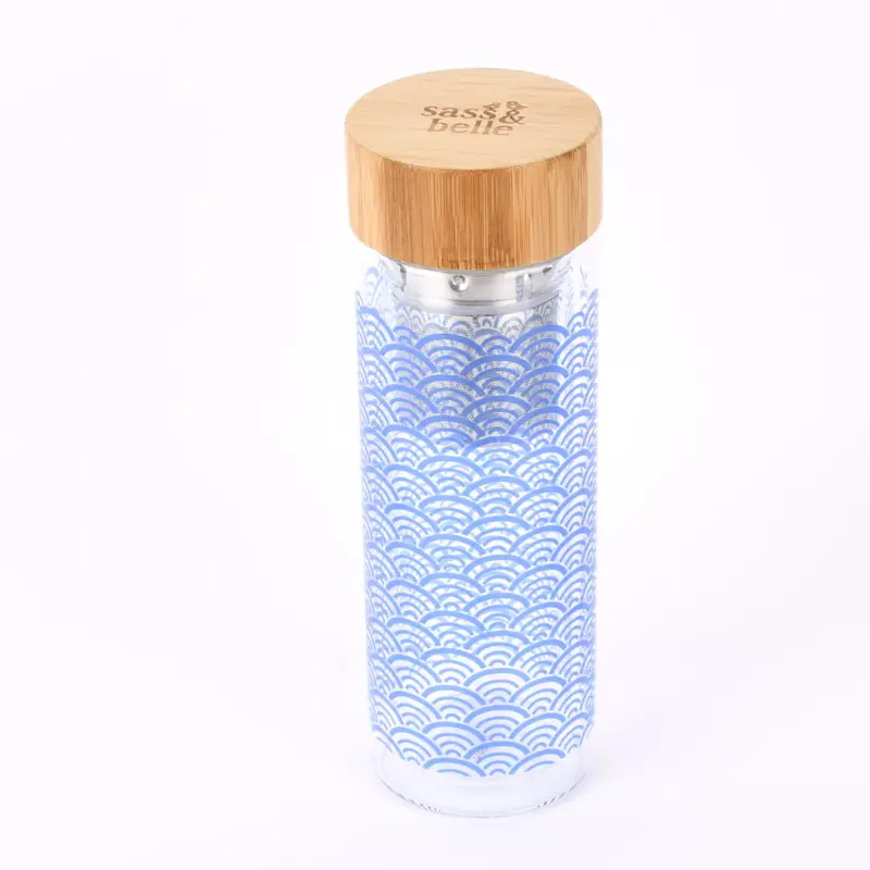Jetzt Bestellen Sass & Belle Trinkflasche aus Glas mit Infuser Wellenmuster klar blau 400ml