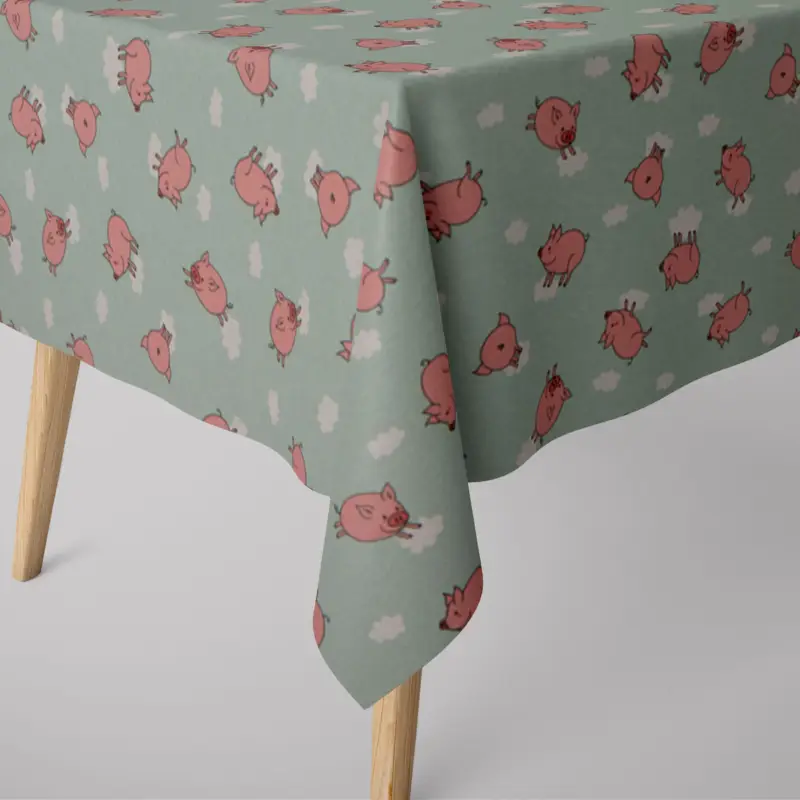 Wochenendangebot SCHÖNER LEBEN. Tischdecke Flying Pigs Schweinchen Wolken mint rosa weiß verschiedene Größen