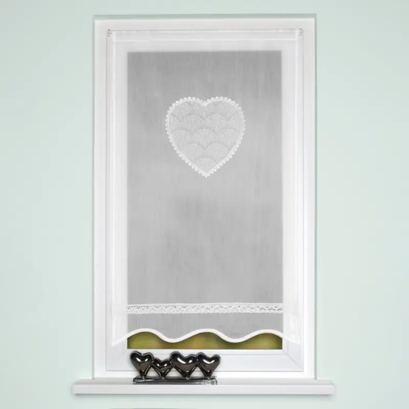 Fensterbehang Türbehang Batistoptik Applikation Herz mit Häkelborte 180x60cm Neue Kollektion