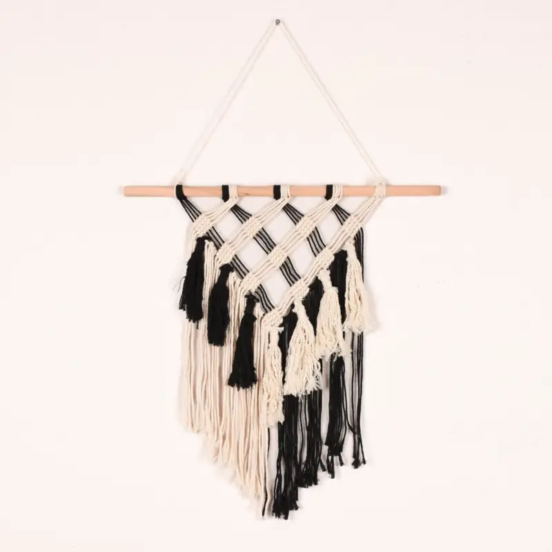 Makramee Wandbehang asymetrisch aus Baumwollmischgewebe schwarz natur 60x65cm Billig