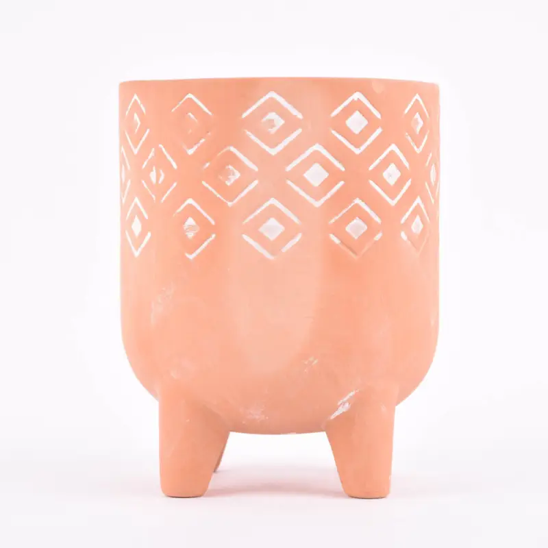 Letzte Chance Sass & Belle Übertopf auf Füßen Prägemotiv Terracotta weiß 12,5x16cm