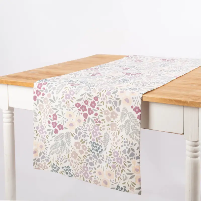 SCHÖNER LEBEN. Tischläufer Digitaldruck Allover Blumenwiese cremeweiß lila 40x160cm Neuheit
