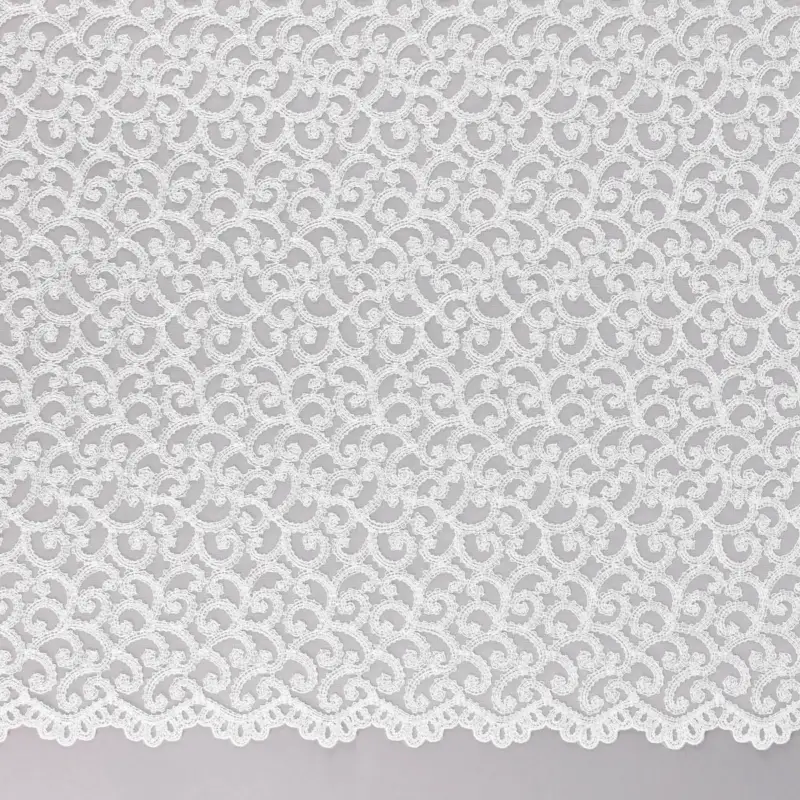 Garantierte Lieferung Stickerei Gardinenstoff transparent Rankenstickerei mit beidseitiger Bogenkante weiß 140cm Breite