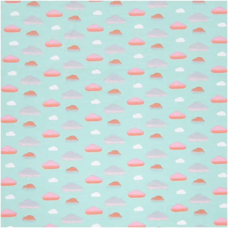 Rico Design Jerseystoff Stoffabschnitt Wolken hellblau weiß orange 72x100cm Bestpreis