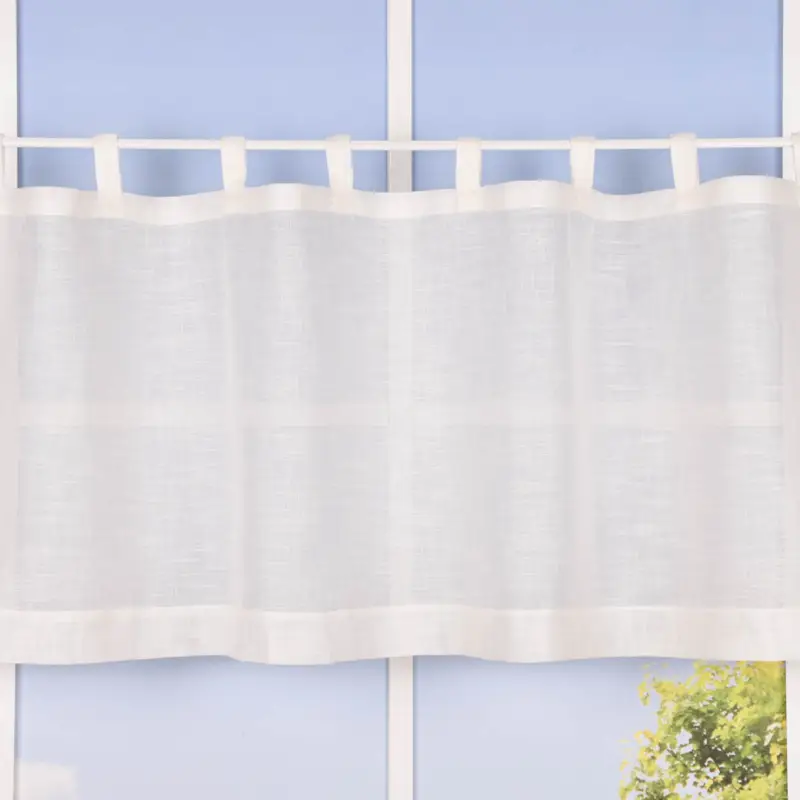 Sonderaktion Bio Schlaufenbistro transparente Scheibengardine aus Bio Baumwolle mit Leinenstruktur wollweiß 150x50cm