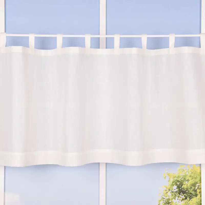 Bestpreis Bio Schlaufenbistro halbtransparente Scheibengardine aus Bio Baumwolle mit Leinenstruktur wollweiß 150x50cm