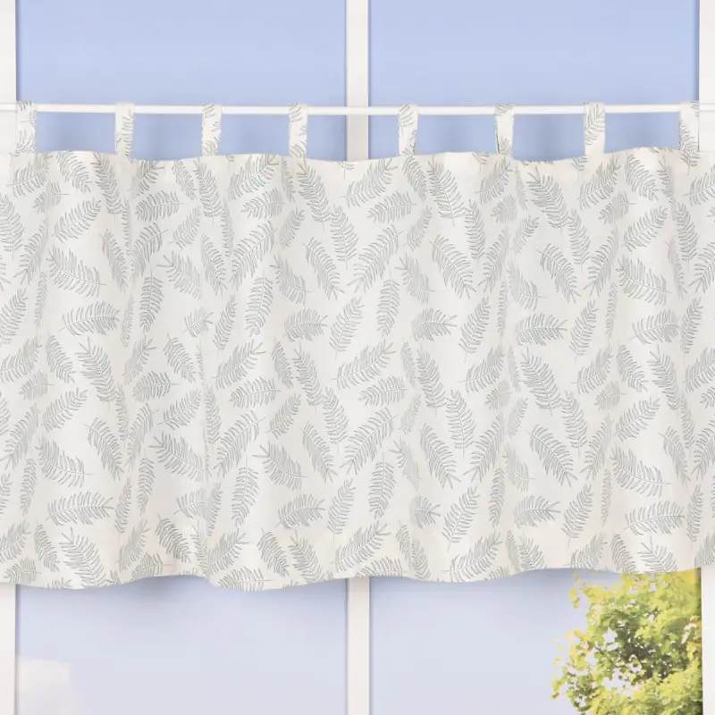 Saisonangebot Bio Schlaufenbistro Scheibengardine aus Bio Baumwolle mit Blätterprint wollweiß grün 150x50cm