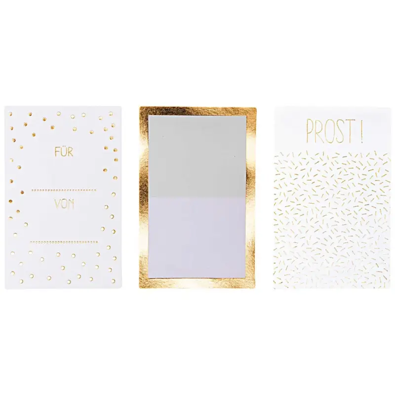 Sonderangebot Rico Design Klebeetiketten für Flaschen zum Beschriften weiß gold 3 Stück verschiedene Motive 8,5x13cm