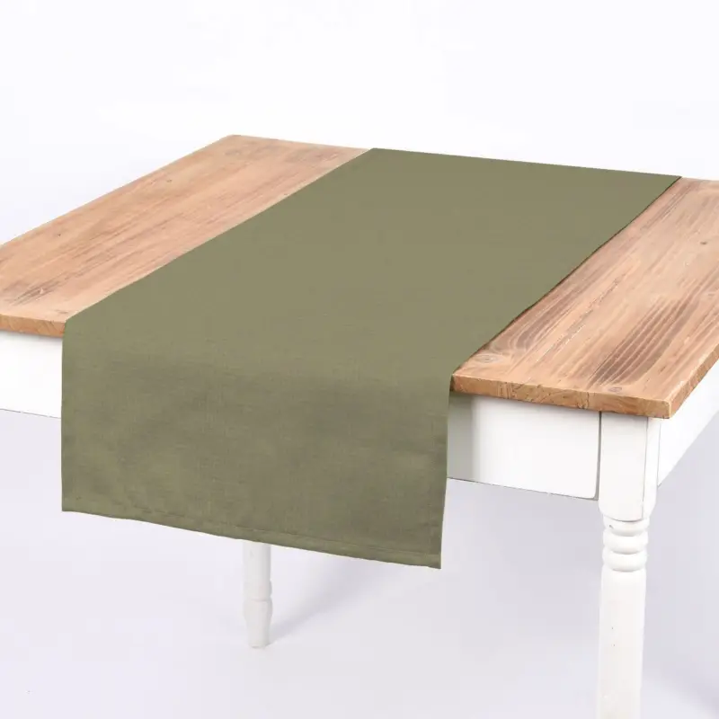 Abverkauf SCHÖNER LEBEN. Tischläufer Waffelrelief Kästchenstruktur uni khaki-grün 40x160cm