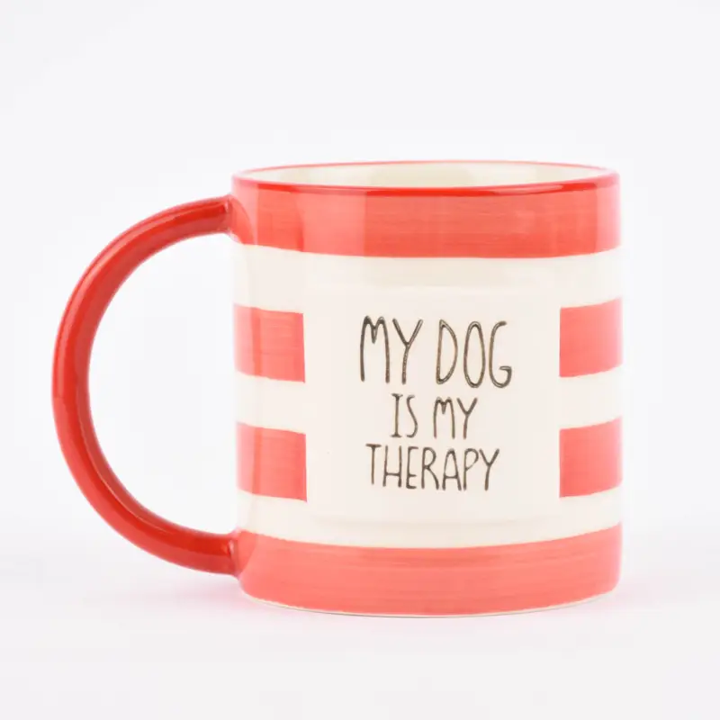 Neuheit Sass & Belle Tasse Streifen My dog is my therapy rot weiß 300ml