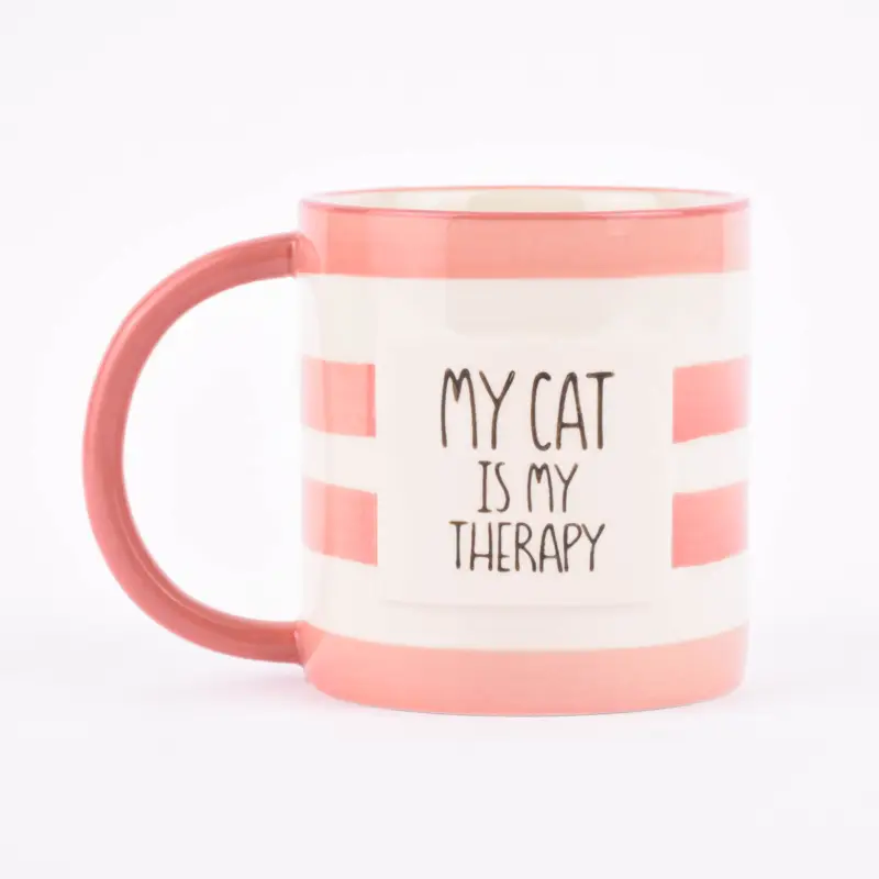 Sass & Belle Tasse Streifen My cat is my therapy rot weiß 300ml Must-Have
