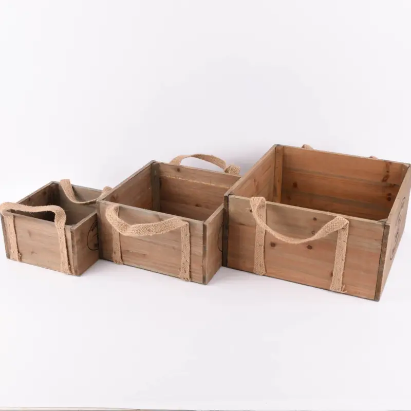 3er Set Aufbewahrungsboxen Natural Organics aus Holz mit Jutehenkeln natur verschiedene Größen Geprüft